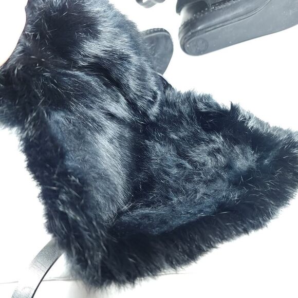 Tory Burch Women's Jaden US8 Black Rabbit Fur Lined Leather Suede Winter Boots - Picture 14 of 16